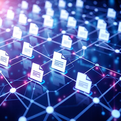 abstract network grid with files and folders, futuristic software interface, digital document manage