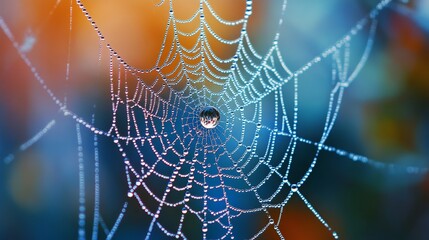 Wall Mural - A spiderweb s dew drop  nature s stunning fusion of delicate fragility and captivating geometry