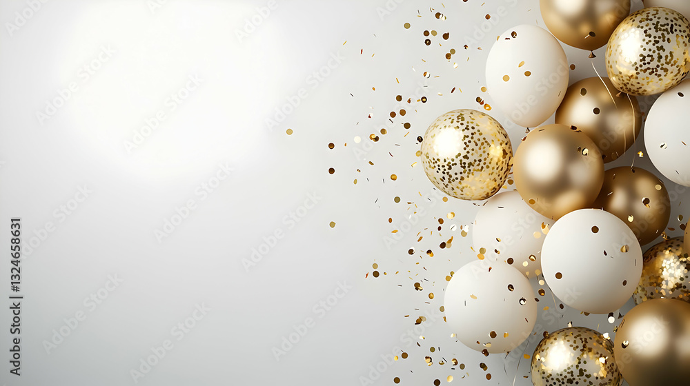 Festive Celebration Background With Elegant Gold And White Balloons And ...
