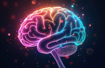 Aufkleber - Vivid digital brain representation featuring vibrant lights. AI-generated neural network, abstract technology concept. Brain human intelligence, innovation, science, computer connections, deep