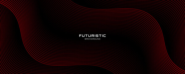 Wall Mural - 3d red lines techno abstract background overlap layer on dark space with waves effect decoration. mo