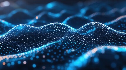 Fototapete - Futuristic digital interface featuring a glowing grid node, showcasing innovative holographic effects in blue and silver hues