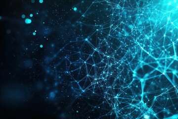 Fototapete - Futuristic deep blue and cyan neural network patterns with cutting-edge tech design in a modern digital landscape