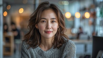 Asian Woman Looking at Real Estate Website on Computer Screen with Soft Focus