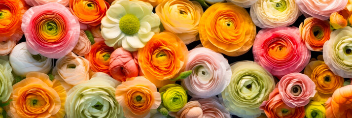 Poster - Colorful ranunculus flowers in a vibrant display at a spring flower market