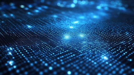 Leinwandbilder - Futuristic grid design featuring holographic effects in blue and silver with a glowing node and space for text