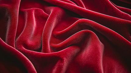 Aufkleber - Soft red velvet fabric draping elegantly with rich texture in a warm lighting setting