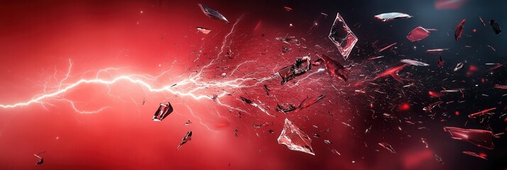 Aufkleber - Dramatic abstract display with red and black hues featuring lightning bolts and shattered glass creating an intense cinematic atmosphere