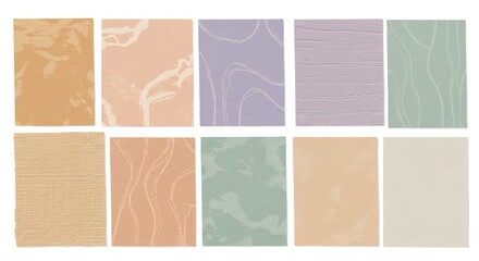 Set of abstract pastel textures with organic patterns, wavy lines, and subtle earthy tones in a modern style.