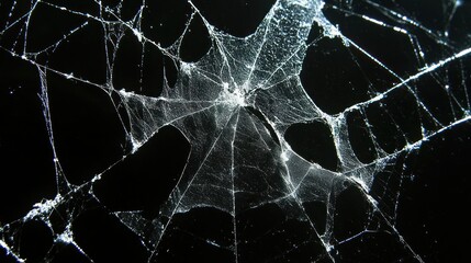 Nighttime spiderweb, intricate design, dark background, texture