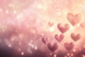 Poster - Romantic sky filled with soft pink hues and heart-shaped clouds creating a dreamy atmosphere at dusk