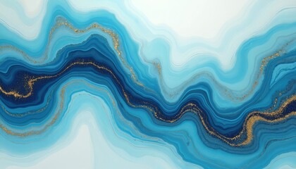 Aufkleber - Trendy abstract blue and gold fluid art pattern with marble effect. Wave lines texture. Perfect background for modern digital design. Colors gradient wallpaper with flowing liquid elements.