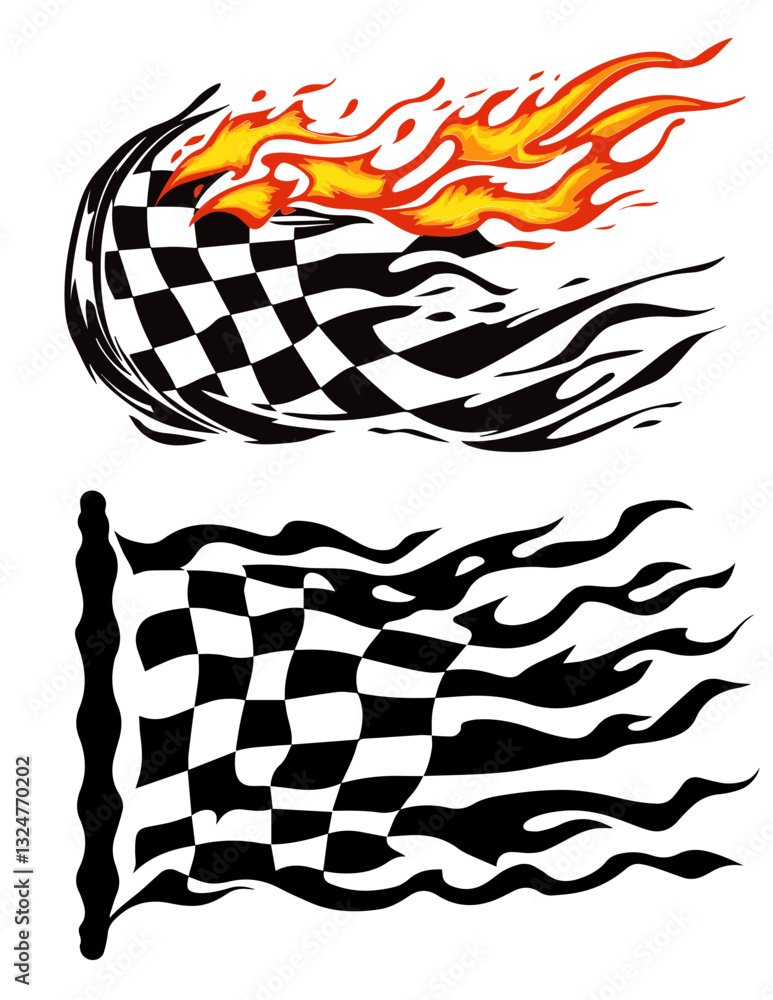 Explosion Racing Flags Racing Checkered Flag Flames Fire Automotive Car Decal Design Clip Art ...