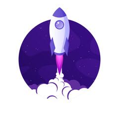Wall Mural - rocket launch, space futuristic colorful background with planets and stars. cartoon starship, spaces