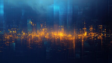 Aufkleber - Urban landscape with blurred city lights showcasing blue and gold hues in a sophisticated modern design at night
