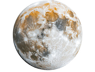 Wall Mural - Highly detailed enhanced image of the moon showcasing its cratered surface with prominent color variations against a white background.
