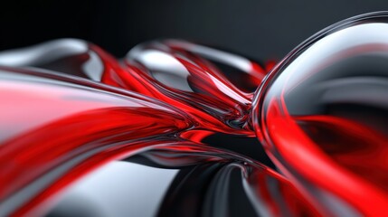Wall Mural - abstract red and silver swirls reflecting light on glossy surface