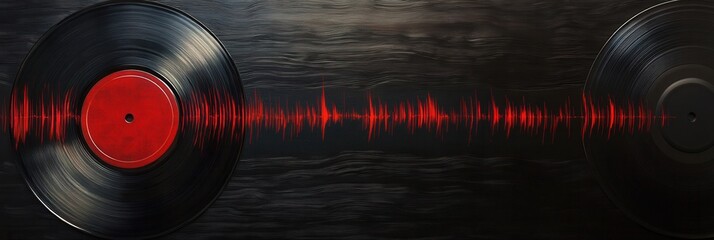 Poster - Vinyl record texture featuring rhythmic black and red soundwave ripples highlighting modern artistic design
