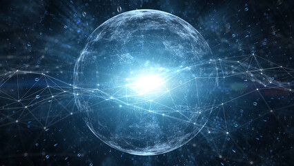Wall Mural - digital technology sphere with network lines illustration.