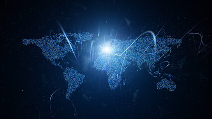 Wall Mural - digital world map with curved lines and light illustration.