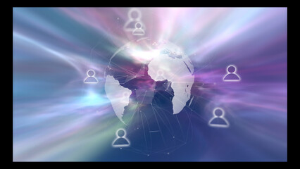 Wall Mural - futuristic shine cyberspace earth globe with digital people icons illustration.