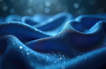 Poster - Lustrous blue fabric with bokeh, glitter effect. Shimmering textile background, luxury material with vibrant festive feel. Glamour and magic combined in abstract design with elegant glowing gradient.