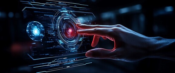 Hand Interacting with Futuristic Digital Interface