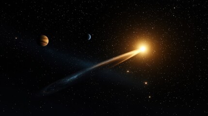 Wall Mural - a luminous comet travels through the vastness of space, its tail stretching behind it