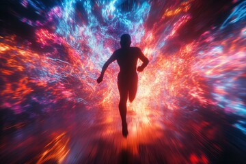 Aufkleber - High-energy silhouette running through an explosion of neon colors in a cyberpunk world