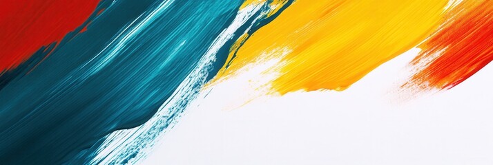 Leinwandbilder - Bold abstract strokes in teal, yellow, and red create a vibrant background suitable for artistic expressions and inspiring quotes