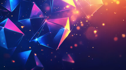 Wall Mural - Space with colorful icosahedron shapes and light trails on dark blue background, galaxy visible, digital painting style showing geometric elements. Ecliptic Light. Illustration