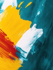 Leinwandbilder - Bold abstract painting with vibrant strokes in teal, yellow, and red inspiring creativity and imagination