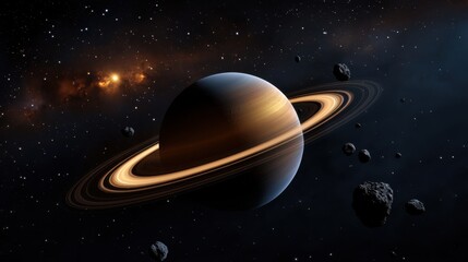 Wall Mural - this celestial view highlights saturn with its brilliant rings illuminated against the backdrop of s
