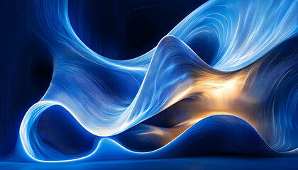 Wall Mural - glowing blue abstract design with flowing stripes and luminous effects