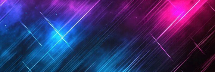 Aufkleber - Glowing neon pattern with blue and purple lines creating a grid in a modern abstract design featuring ample space for text placement