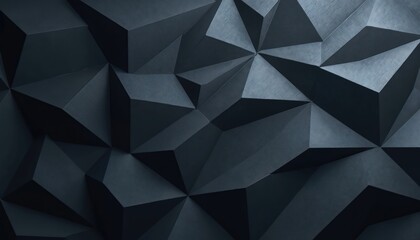 Fototapete - Abstract background with geometric pattern and polygonal shapes. Dark gray, black and blue colors. Line triangle polygon angle fold create three-dimensional matte effect. Rough grain grungy design.