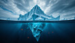 © Roman - Towering iceberg rises dramatically from the ocean, reflecting soft light against a backdrop of clouds. Colorful fish swim beneath the surface in this breathtaking polar environment
