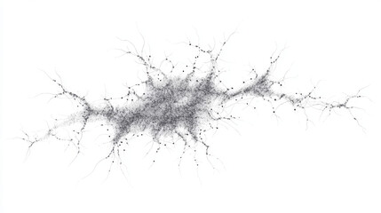 Neuron. Brain cell. Isolated black vector illustration in low-poly style on white background. The drawing consists of thin lines and dots. Polygonal image on topics of science or medicine. Low poly