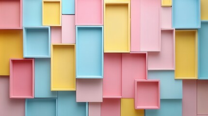 Poster - Colorful arrangement of geometric shapes forms an abstract backdrop in a creative space during daylight hours