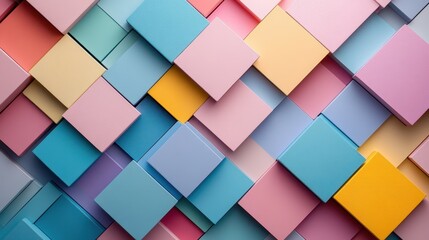 Poster - Colorful arrangement of geometric shapes forms an abstract backdrop in a creative space during daylight hours
