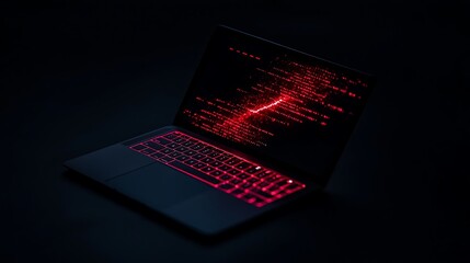 Red Illuminated Code on Laptop Screen