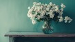© Nuriya - A vase of white flowers rests upon a wooden shelf