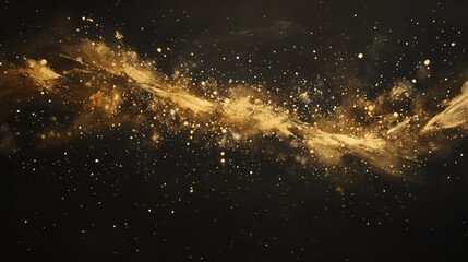 Wall Mural - a trail of golden sparkles and particles against a black background. creates a sense of movement, ma