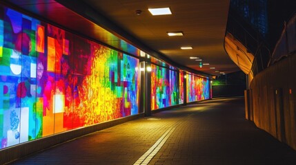 Wall Mural - Vibrant Abstract Art Installation Illuminates Urban Walkway at Night