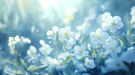 Wall Mural - beautiful white primrose flowers