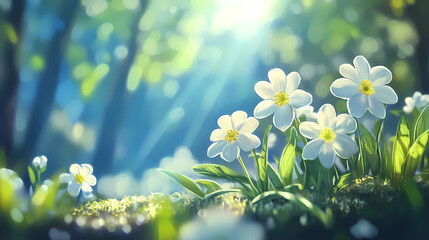 Wall Mural - beautiful white primrose flowers