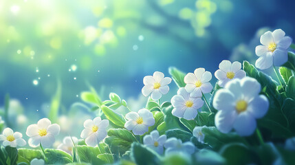 Wall Mural - beautiful white primrose flowers