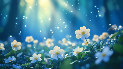 Wall Mural - beautiful white primrose flowers