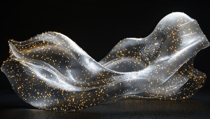 Poster - Abstract flowing fabric with golden particles