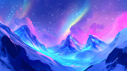 Wall Mural - Northern lights dancing in polar skies with aurora borealis glow , northern pole, borealis, sky. Polar Glow. Illustration